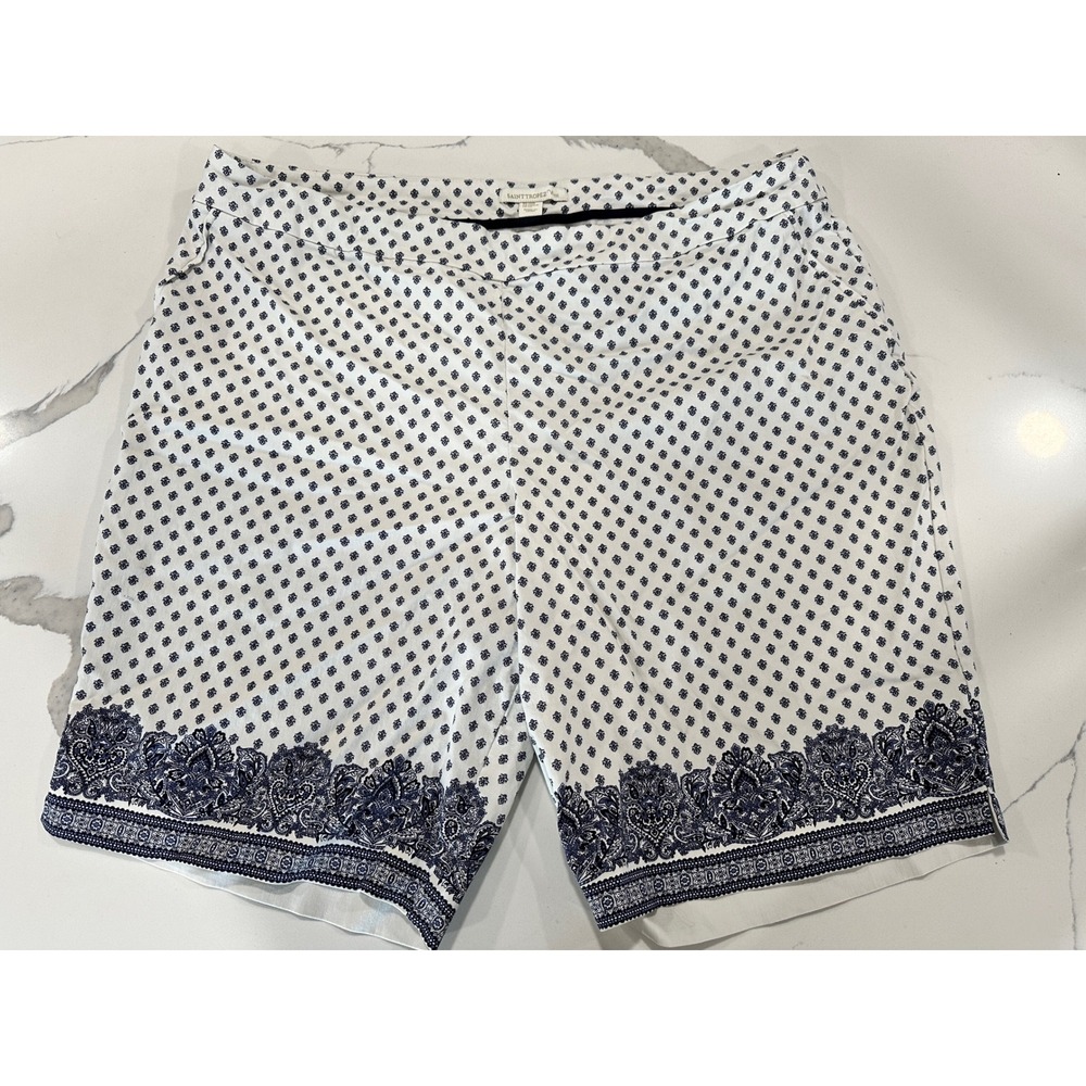 Saint Tropez West Womens Bermuda Shorts White Blue Print Size 20W